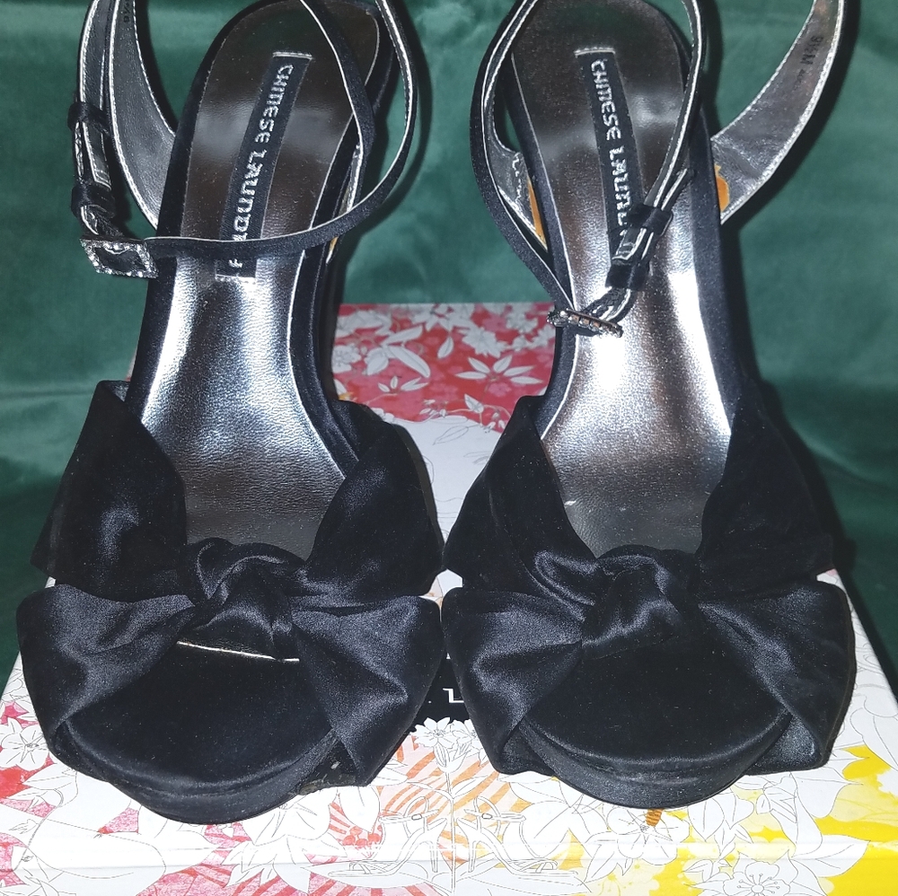 Chinese Laundry Black Satin Dressy Sandal sz 9.5